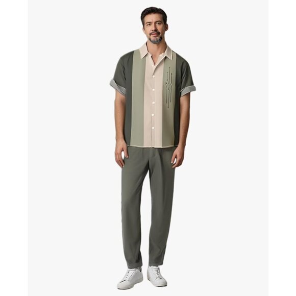 ❤️Men  Green Print Short Sleeve Hawaiian Fit Casual Button Down Beach Shirts - Picture 5 of 7